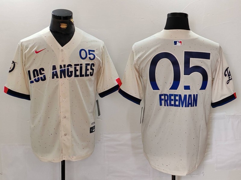 Men's Los Angeles Dodgers Freddie Freeman #5 Cream 2024 City Connect Limited Jersey